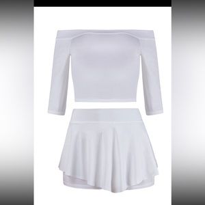 Sexy two piece white off the shoulder skort set